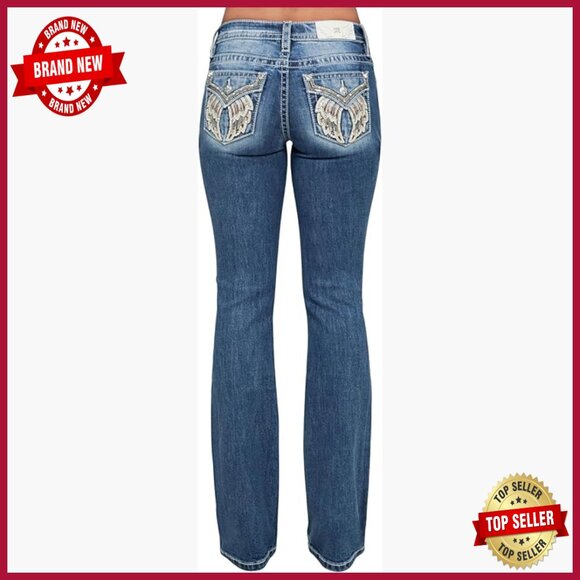 Mid-Rise Bootcut Jeans with Embellished Wing Pockets 32
